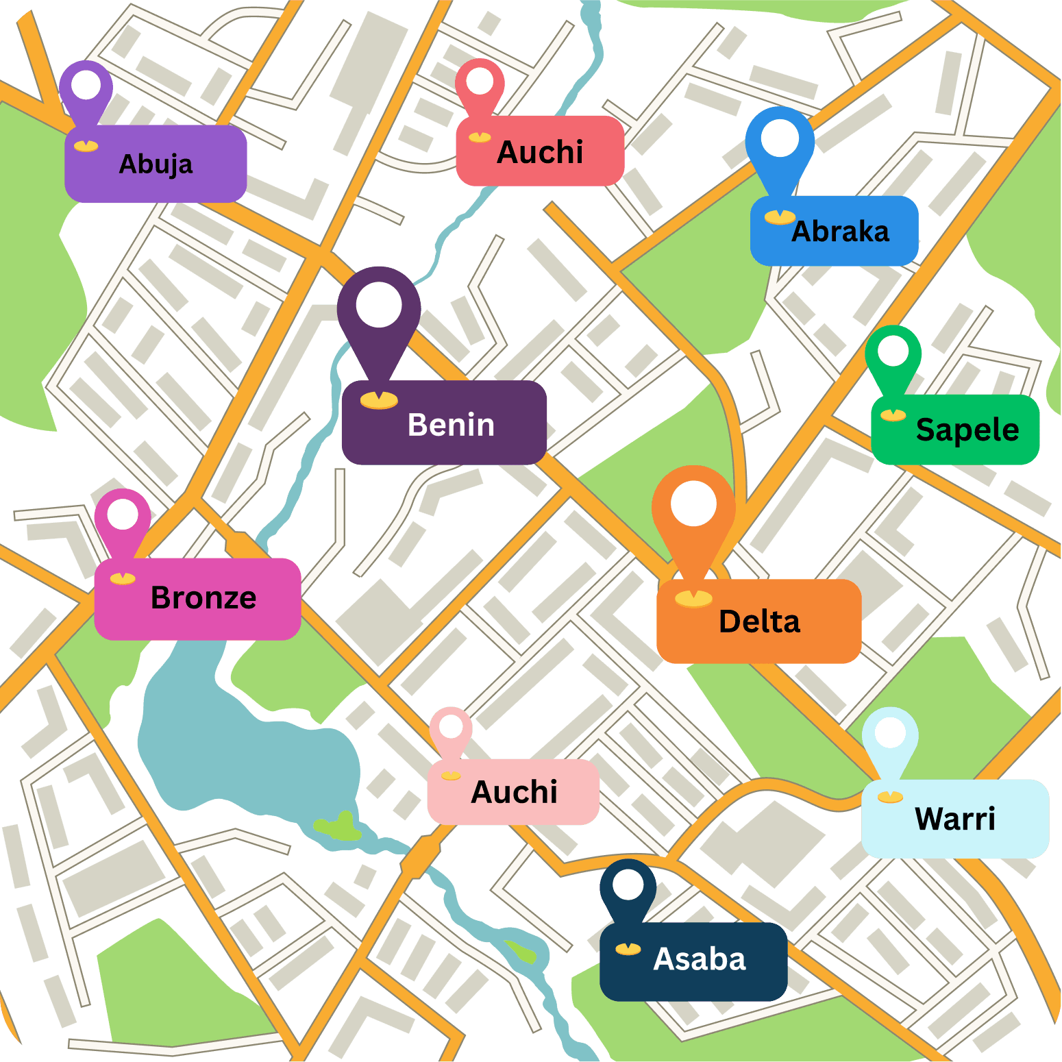 Map showing available locations